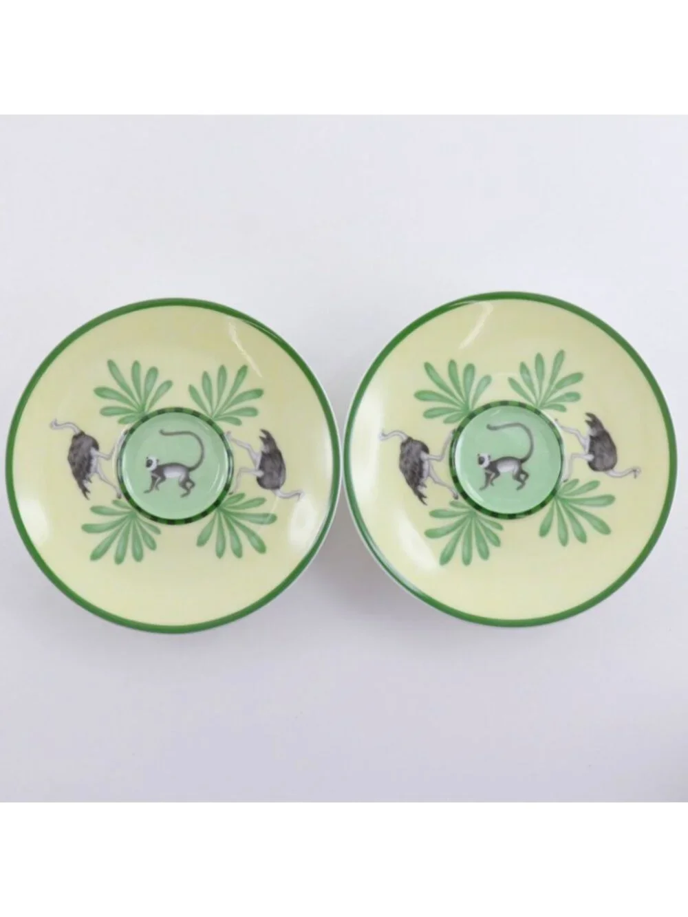 Hermes Green Demitasse Cup & Saucer Pair Set Africa Ceramic Yellow Tableware